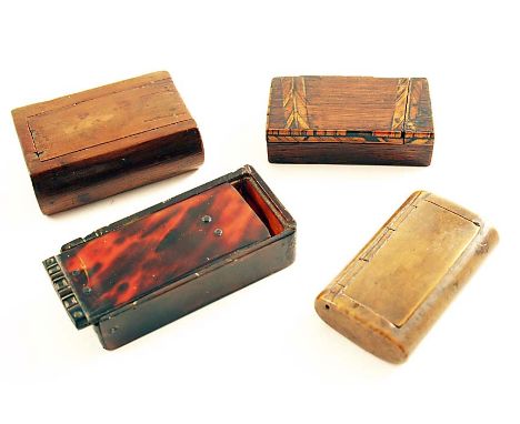 A LATE 18TH CENTURY TORTOISESHELL SNUFF BOX with a slide-out cover, the base engraved with floral sprays and the owner's name