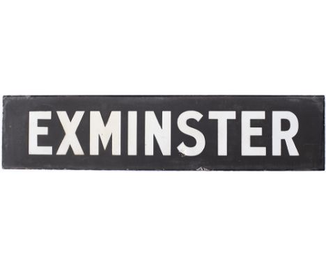 Great Western Railway enamel station Lamp Tablet EXMINSTER from the station between Exeter and Teignmouth, Flanged at the top