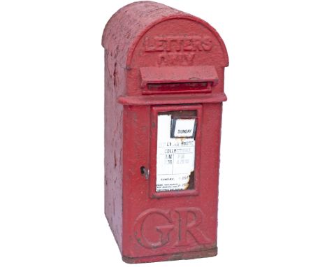 Cast iron post box, lamp box short door type, George V with enamel plate 117 LYTHE HOUSE. In original condition with makers n