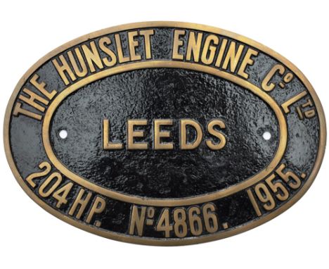 Worksplate THE HUNSLET ENGINE CO LTD LEEDS 204HP No. 4866 1955 ex British Railways Class 05 diesel shunter originally numbere