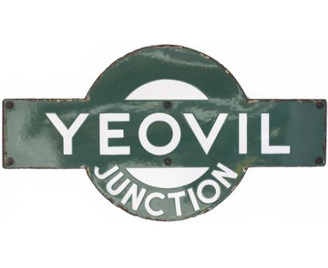 Southern Railway enamel target station sign YEOVIL JUNCTION from the former London &amp; South Western Railway station betwee