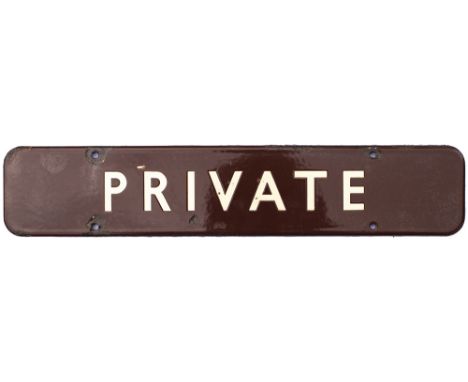 BR(W) FF enamel doorplate PRIVATE. In good condition with some edge and face chipping. Measures 18in x 3.5in. 