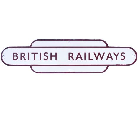 BR(M) poster heading, totem shaped BRITISH RAILWAYS. Measures 16.25in x 4in and is in very good condition with some edge rest
