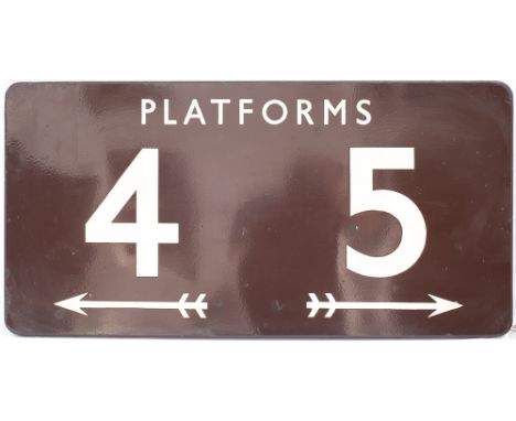 BR(W) FF enamel railway sign PLAFTORMS 4  5 with right and left facing arrows. In good condition with some face chips. Measur