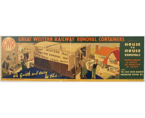 GWR carriage print advertising panel GREAT WESTERN RAILWAY REMOVAL CONTAINERS HOUSE TO HOUSE REMOVALS. Print measures 26in x 