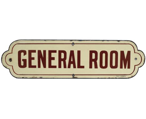 North Eastern Railway enamel doorplate GENERAL ROOM. In excellent condition measures 20in x 5.5in. 50% of the money raised fr