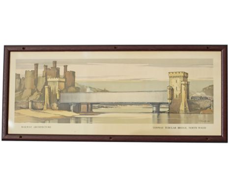 Carriage Print CONWAY TUBULAR BRIDGE, NORTH WALES by Claude Buckle R.I. from the BR LMR Railway Architecture series issued ar