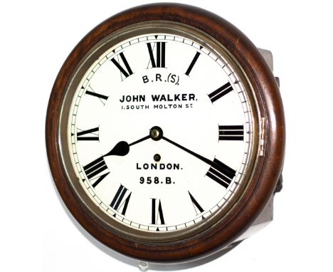 LB&amp;SCR 10 inch Mahogany cased fusee dial clock with a cast brass bezel, supplied to the London Brighton and South Coast R