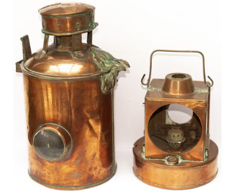 Great Western Railway copper cased marker lamp, as used exclusively within the Seven Tunnel between Wales and England. A sing