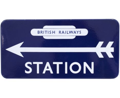 BR(E) FF enamel direction sign STATION with British Railways totem and left facing arrow. In excellent condition. Measures 21
