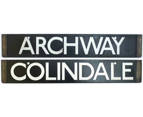 London underground stock enamel destination board, ARCHWAY - COLINDALE. In very good condition complete with brass ends. Meas