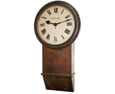 London Brighton &amp; South Coast Railway 14in oak cased drop dial chisel bottom chain driven fusee railway clock supplied to