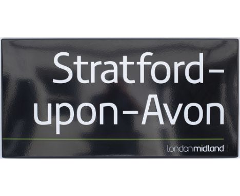 Modern image enamel station sign LONDON MIDLAND STRATFORD UPON AVON. Fully flanged in excellent condition measures 39.5in x 1