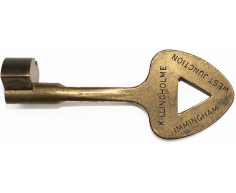 Tyers No9 bronze single line Key Token KILLINGHOLME WEST JUNCTION - IMMINGHAM. Configuration C , in ex railway condition. 