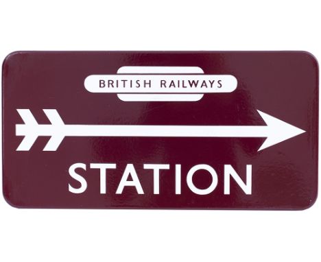 BR(M) FF enamel direction sign STATION with British Railways totem and right facing arrow. In excellent condition. Measures 2
