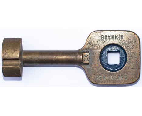 LMS Tyers No9 single line bronze key token BRYNKIR - PENYGROES, configuration B. From the line between Menai Bridge and Afon 