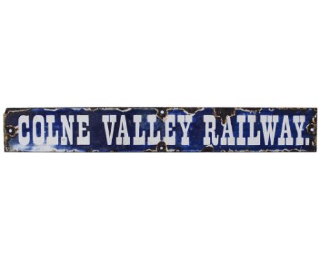Colne Valley Railway enamel double royal poster board heading. In good condition with some chipping and fading, however proba
