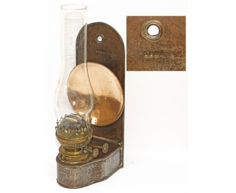 London &amp; South Western Railway waiting room oil lamp stamped L&amp;SWR in the back above the reflector and front of the r