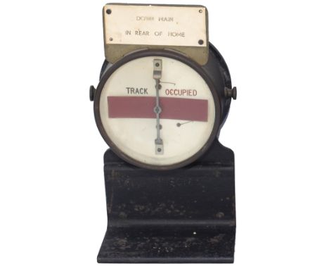 Great Western Railway brass cased circular track circuit banner repeater complete with traffolite plate DOWN MAIN IN REAR OF 