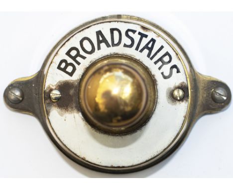 Southern Railway brass signal box Bell Plunger with enamel ring BROADSTAIRS. In excellent condition. Stands 4 in Tall.