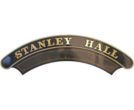 Nameplate STANLEY HALL ex GWR Collett Hall Class 4-6-0 built at Swindon in 1933 as order number 281 and numbered 5938. Alloca