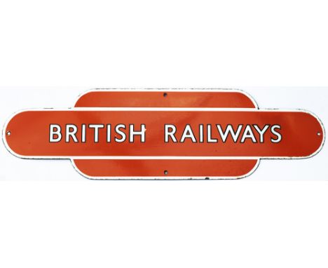 BR(NE) totem shaped enamel Poster Board Heading BRITISH RAILWAYS dark tangerine with black edge letters. In excellent conditi