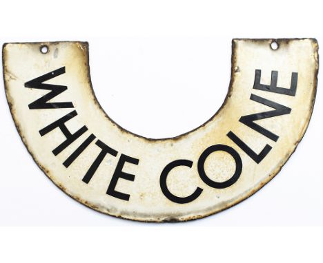 LNER enamel horseshoe Lamp Tablet WHITE COLNE from the former Colne Valley and Halstead Railway station between Earls Colne a