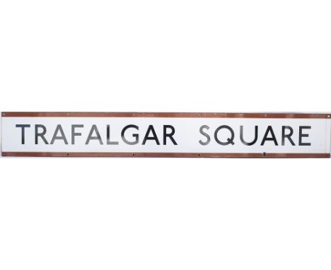 London Transport enamel frieze sign TRAFALGAR SQUARE. In very good condition with minor chipping measures 67in x 9in. A famou