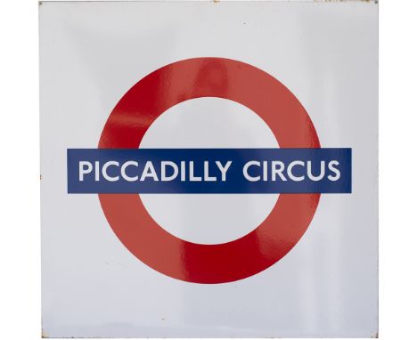 London Underground enamel Target/Bullseye station sign PICCADILLY CIRCUS. Measures 25.25in x 25.25in and is in excellent cond