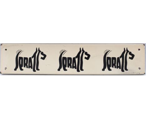 Advertising enamel sign SPRATTS with the 3 images of the Terrier. Flanged with makers name Wood &amp; Penfold. In very good c