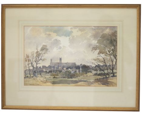 Original watercolour painting LINCOLN FROM THE SOUTH by carriage print artist, James Fletcher Watson R.I. for the Eastern Reg