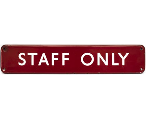 BR(M) FF enamel doorplate STAFF ONLY. In good condition with one small face chip and edge chipping, measures 18in x 3.5in.