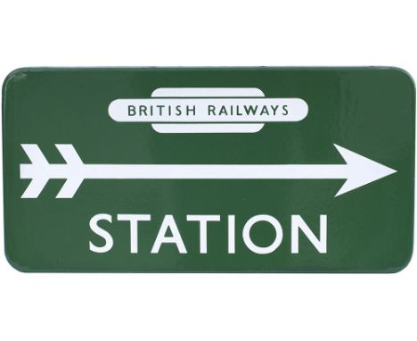 BR(S) FF enamel direction sign STATION with British Railways totem and right facing arrow. In excellent condition. Measures 2