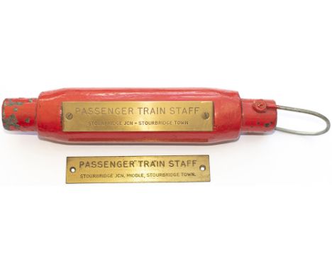 Single line one engine in steam staff brass plated PASSENGER TRIAN STAFF STOURBRIDGE JCN - STOURBRIDGE TOWN. together with an