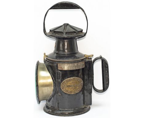 LB&amp;SCR 3 Aspect Handlamp stamped in the side SR and brass plate on the reducing cone S[E]R. Brass plated LONDON BRIGHTON 