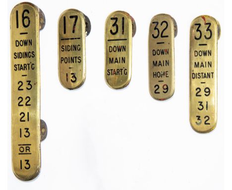 GWR signal lever leads x 5: 16 DOWN SIDINGS START'G, 8.5in; 17 SIDING POINTS, 4in; 31 DOWN MAIN START'G. 4in; 32 DOWN MAIN HO