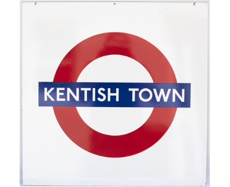 London Underground enamel Target/Bullseye station sign KENTISH TOWN. Measures 25.5in x 25.5in and is in excellent condition.