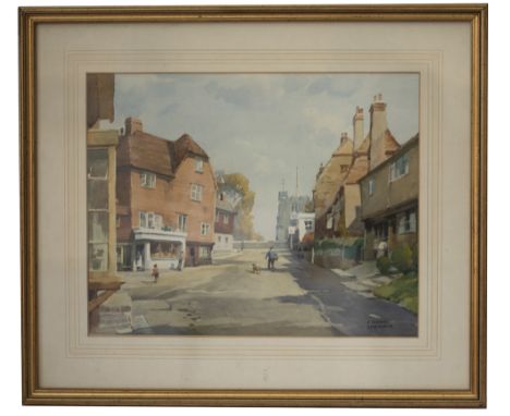 Original watercolour painting GOUDHURST HIGH STREET, KENT by poster &amp; carriage print artist, Frank Sherwin R.I. for the S