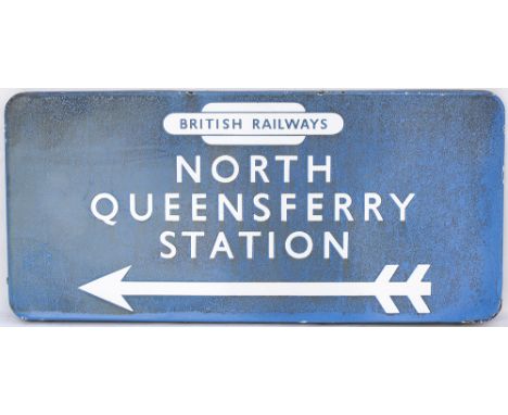 BR(SC) FF enamel direction sign NORTH QUEENSFERRY STATION with British Railways totem and left facing arrow, from the former 