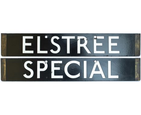 London underground stock enamel destination board, ELSTREE - SPECIAL. In very good condition complete with brass ends. Measur