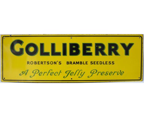 Advertising enamel sign GOLLIBERRY ROBERTSON'S BRAMBLE SEEDLESS A PERFECT JELLY PRESERVE. In very good condition measures 30i