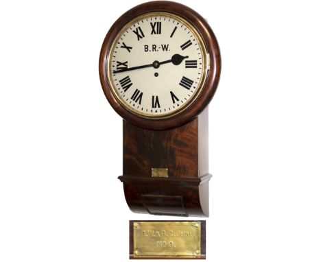 Great Western &amp; Great Central Joint Railway 12 inch mahogany cased drop dial trunk fusee railway clock supplied to the jo