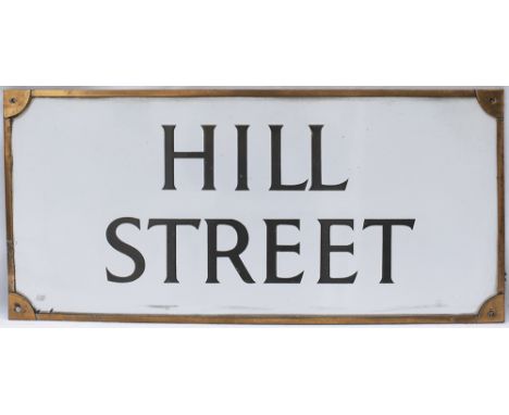 Enamel London motoring Road Sign HILL STREET. This pre war sign has Gothic script lettering and retains its original bronze f