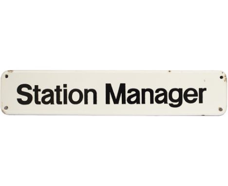 BR FF enamel doorplate STATION MANAGER. In excellent condition measures 18in x 3.5in.