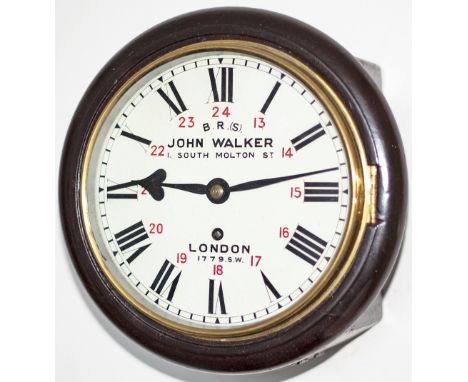 London &amp; South Western Railway 8 inch mahogany cased fusee railway clock with a spun brass bezel and a rectangular plated