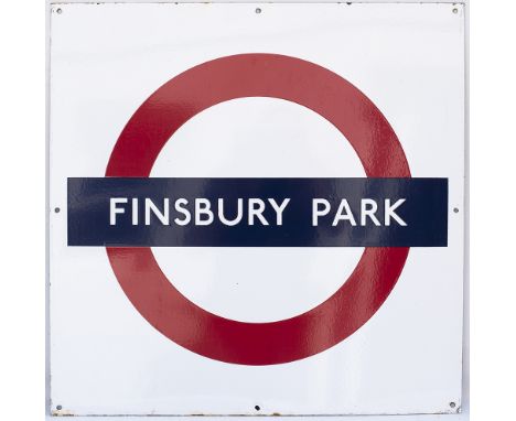 London Underground enamel Target/Bullseye station sign FINSBURY PARK. Measures 24in x 24in and is in very good condition. A f