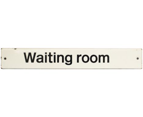 BR FF enamel doorplate WAITING ROOM. In very good condition with minor edge chipping measures 18in x 2.5in.