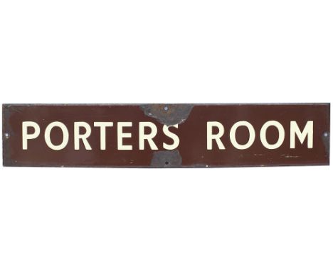 GWR enamel doorplate PORTERS ROOM. In good condition with some face chipping, measures 18in x 3.5in. These late Great Western