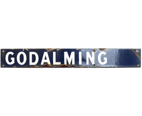 Southern Railway enamel indicator board GODALMING, ex Waterloo Station departure board. In good condition with some edge chip