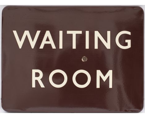 BR(W) FF enamel station sign WAITING ROOM. In good condition with one face chip, measures 24in x 18in. 